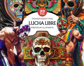 Conjunto de imágenes prediseñadas de Lucha Libre: Máscaras de luchadores mexicanos, archivos PNG (descarga digital)