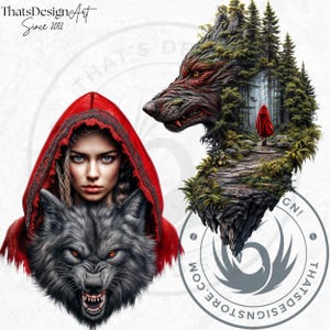 Dark Little red riding hood Clipart Set, Gothic Fantasy clipart, hunter, wolf clipart, Fairytale PNG sublimation, Scrapbook, Junk Journal