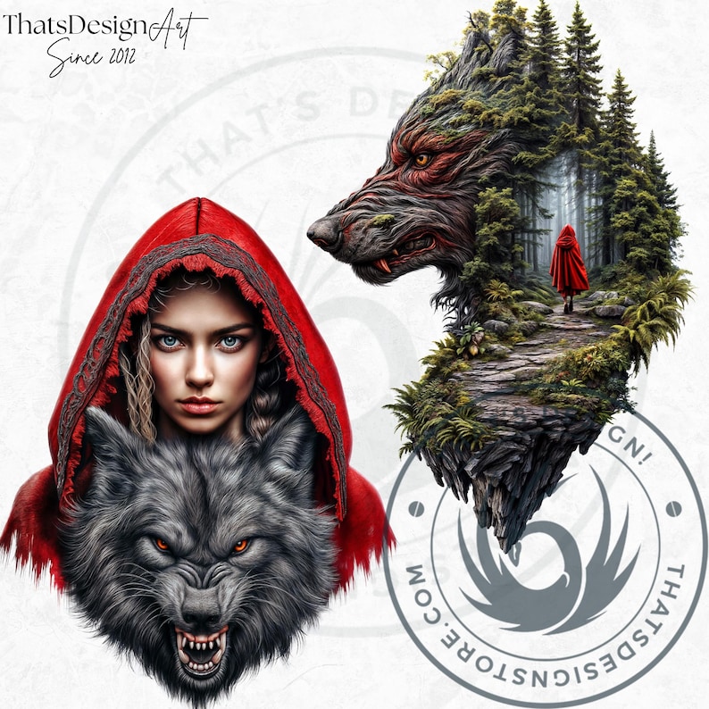 Dark Little red riding hood Clipart Set, Gothic Fantasy clipart, hunter, wolf clipart, Fairytale PNG sublimation, Scrapbook, Junk Journal