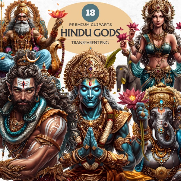 Hindu God Goddess clipart set,India Graphics, Lord krishna, vishnu, brahma,lakshmi, hanuman, indra, ganesh, shiva, kali, durga, Indian art