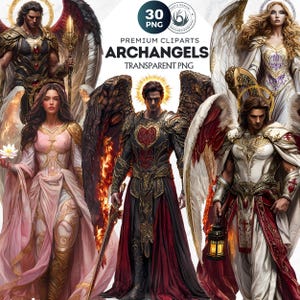 Set di 30 clipart di Arcangeli, angelo, clipart cristiana, angelo PNG, Michele, Metatron, Gabriele, Azrael, Adonael, battesimo, PNG religioso