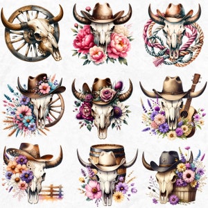 Rustic Bull skull PNG clipart Set, western PNG, Western Sublimation, floral cow skull with sunflower crafts and sublimation. Commercial use