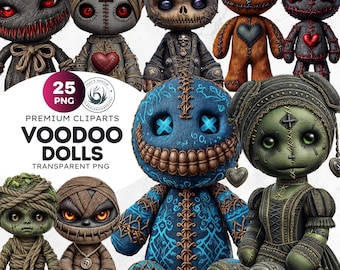 Creepy Voodoo Dolls Clipart, Gothic Halloween PNG Set