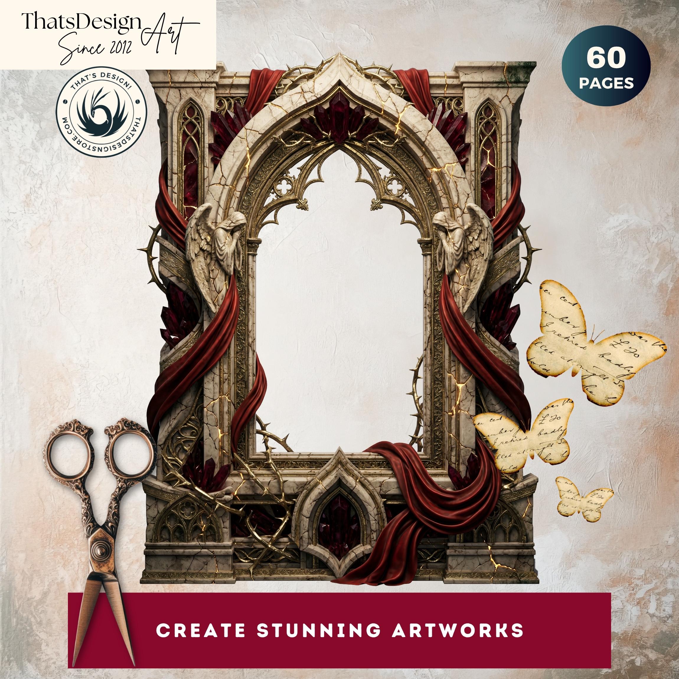 Gothic Dark Fantasy Frames, Ornate Borders, Skull Bone Motifs (60 PNG ...