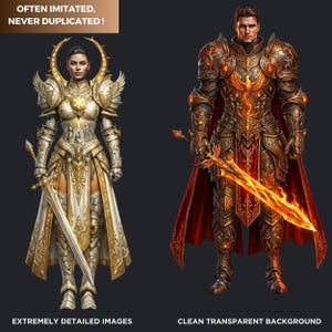 Knightly Orders Fantasy Clipart Bundle: Medieval Warrior, Crusader Illustrations (PNG, Digital download)