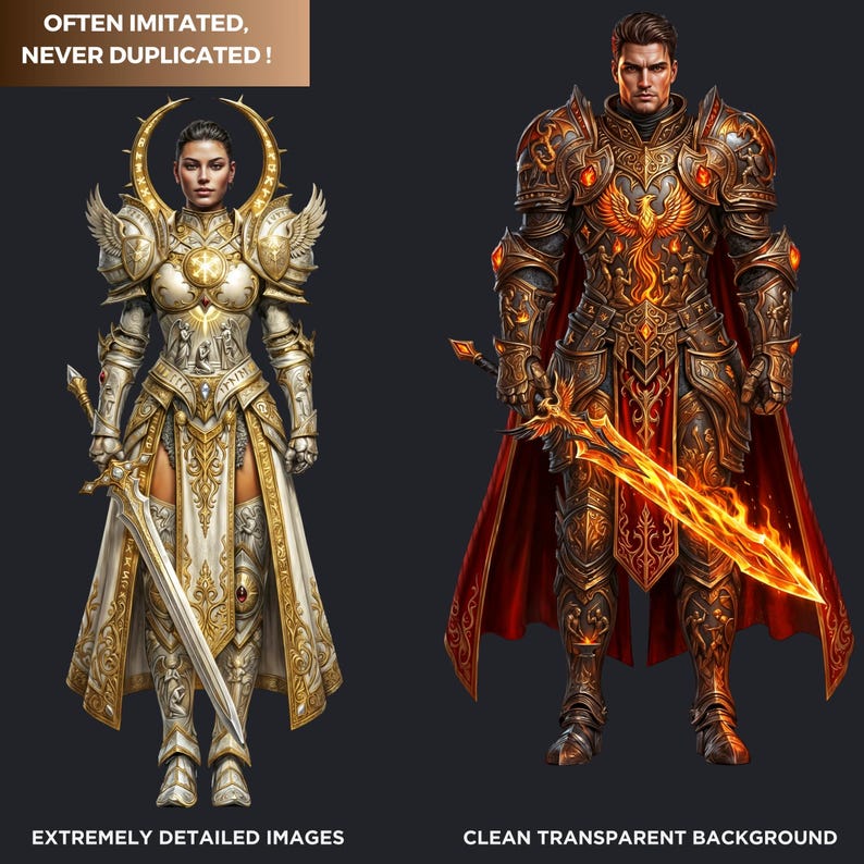 Knightly Orders Fantasy Clipart Bundle: Medieval Warrior, Crusader Illustrations (PNG, Digital download)