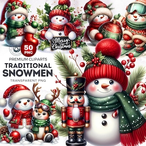 Christmas Snowman Clipart bundle, Red and Green snowman png , Snowman family Winter Clipart, Christmas png for Christmas cards, sublimation