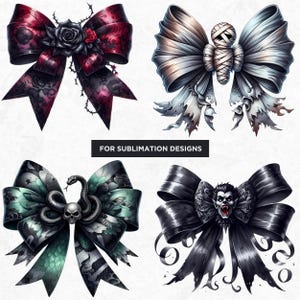 Gothic Halloween Bow Clipart Set: Spooky Characters (PNG Digital ...