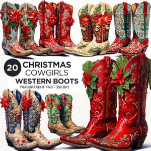 Christmas Cowgirl Boots Clipart PNG, Watercolor Cowboy boots PNG, Boots Clipart, Cowgirl png, Cowboy Clipart, Christmas png Sublimation