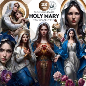 Virgin Mary Clipart PNG Set, Mother with Jesus, Lady of Guadalupe, Christian Madonna and child, Bible clipart, Faith Clipart, Catholic Art