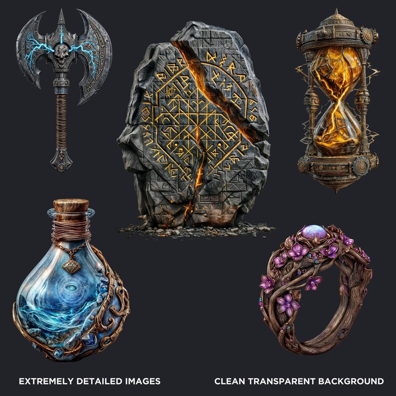 Enchanted Artifacts Clipart Set: Fantasy RPG Magic Items (PNG Digital ...