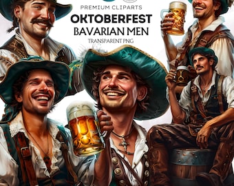 Oktoberfest Bavarian Men Clipart Set: Beer Festival PNG (Digital Download)