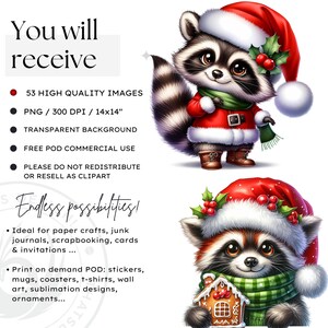 53 Cute Raccoon PNG Clipart Set, Christmas Raccoon clipart, Baby animal with Santa Hat Png, Christmas Clipart, Christmas cards & sublimation