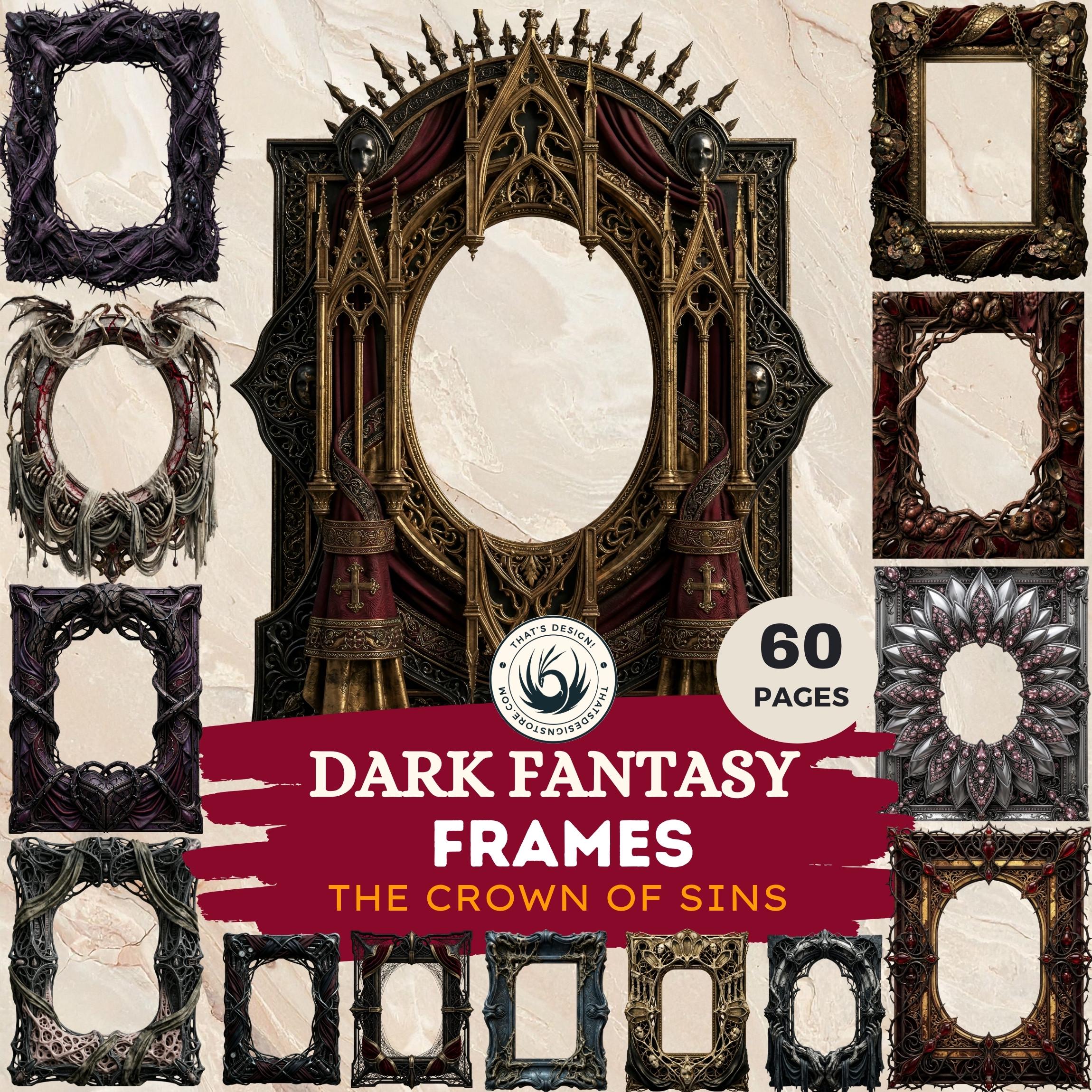 Gothic Dark Fantasy Frames, Ornate Borders, Skull Bone Motifs (60 PNG ...
