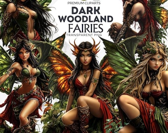 Dark Fairy Clipart Set: Woodland Fantasy PNG Bundle (Digital Download, Commercial Use)