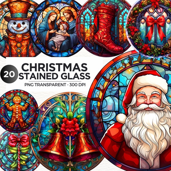 Round Stained Glass Christmas Ornaments PNG Clipart Bundle | Christmas PNG Designs for Sublimation, Coasters and Crafts. Commercial use POD