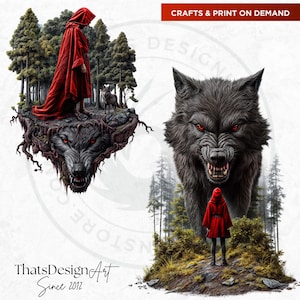 Dark Little red riding hood Clipart Set, Gothic Fantasy clipart, hunter, wolf clipart, Fairytale PNG sublimation, Scrapbook, Junk Journal