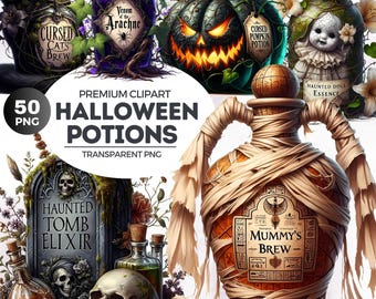 Halloween Potion Bottle Clipart Set: Witchcraft PNG (Digital Download, Commercial Use)