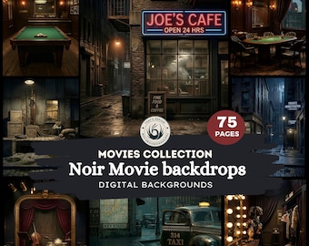 Noir Movie Backdrops Cinematic Vintage for DIY, Cards, Journal kit, Scrapbooking, Collage, Sublimation