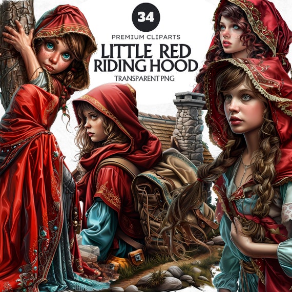 Little Red Riding Hood Clipart Set: Fairytale PNG Bundle (34 Files)