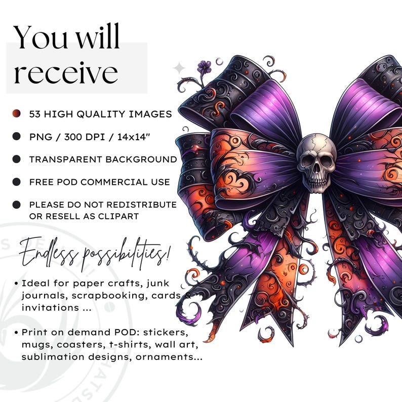 Gothic Halloween Bow Clipart Set: Spooky Characters (PNG Digital ...