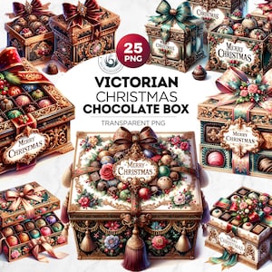 25 Victorian Christmas Chocolate box clipart Set, Christmas candy gifts, Christmas sweets PNG, dessert sublimation for christmas season