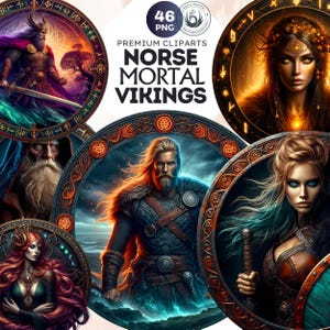 Nordische Wikinger Krieger Clipart Set. Nordische Sterbliche und Helden Illustration, Ragnar, Lagertha nordische Figuren, nordische Mythologie Grafiken
