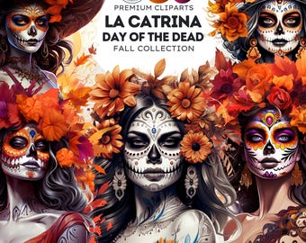 La Catrina PNG Clipart Set, Día de Los Muertos Sugar Skull Bundle (Commercial Use)