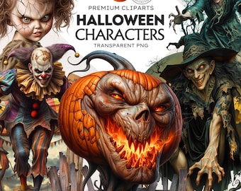 Halloween Character Clipart Set: 37 Scary PNG Images (Digital Download)