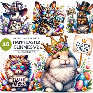 Osterhasen Clipart Bundle: 16 PNG Grafiken, kommerzielle Nutzung (digitaler Download)