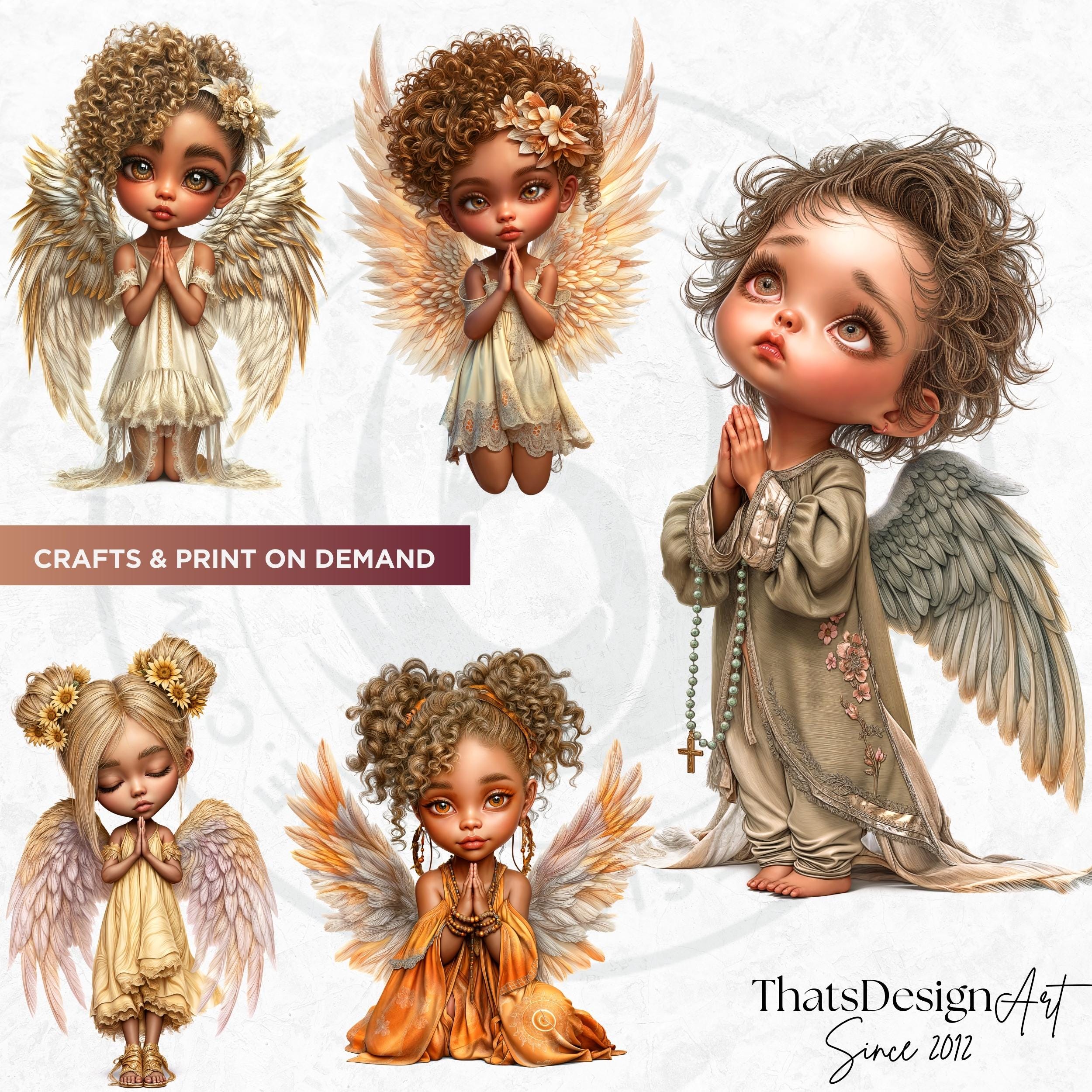 Praying Angels Clipart: Chibi Baby Angel Wings PNG Set (digital ...