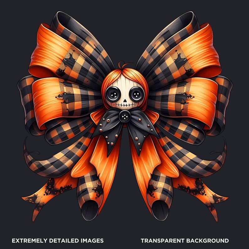 Gothic Halloween Bow Clipart Set: Spooky Characters (PNG Digital ...