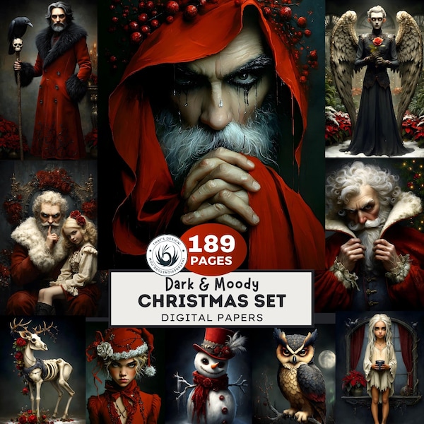 Dark Christmas Junk Journal Pages: Gothic Spooky Ephemera (189 JPEG Printable Pages)
