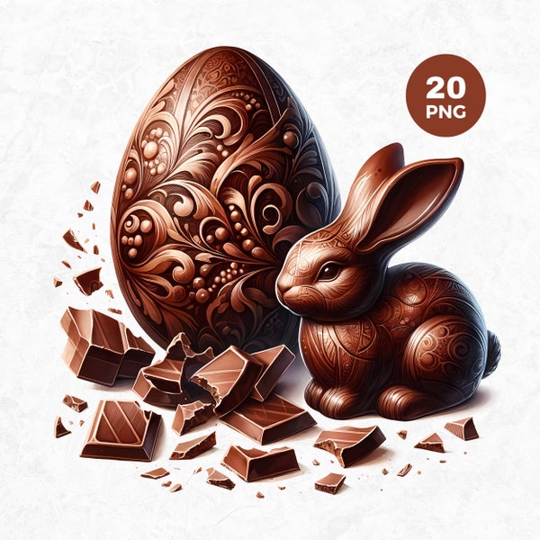 Easter chocolate clipart bundle featuring Easter bunny, eggs, treats, sweets and cakes, PNG Easter graphics for easter gifts and sublimation