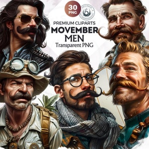 30 Movember Man clipart set,November awareness, Mustache clipart, Movember PNG, Fathers day, Moustache graphics, mustache Sublimation design