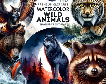 Watercolor Forest Animals Clipart Bundle: Rustic Wildlife Art (PNG, Digital Download)