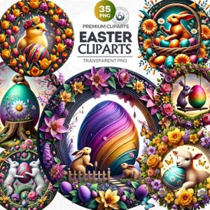 Ostern Clipart Bundle: Hase, Eier, Blumen PNG Grafiken (digitaler Download)
