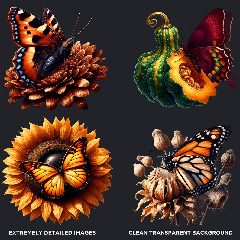 Autumn Butterfly Clipart Bundle: Moody Floral Pngs for Junk Journals ...