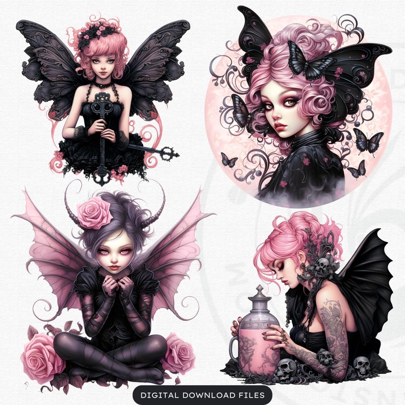Pink Pastel Goth Fairy Clipart PNG Gothic Fairies Clipart Etsy Australia
