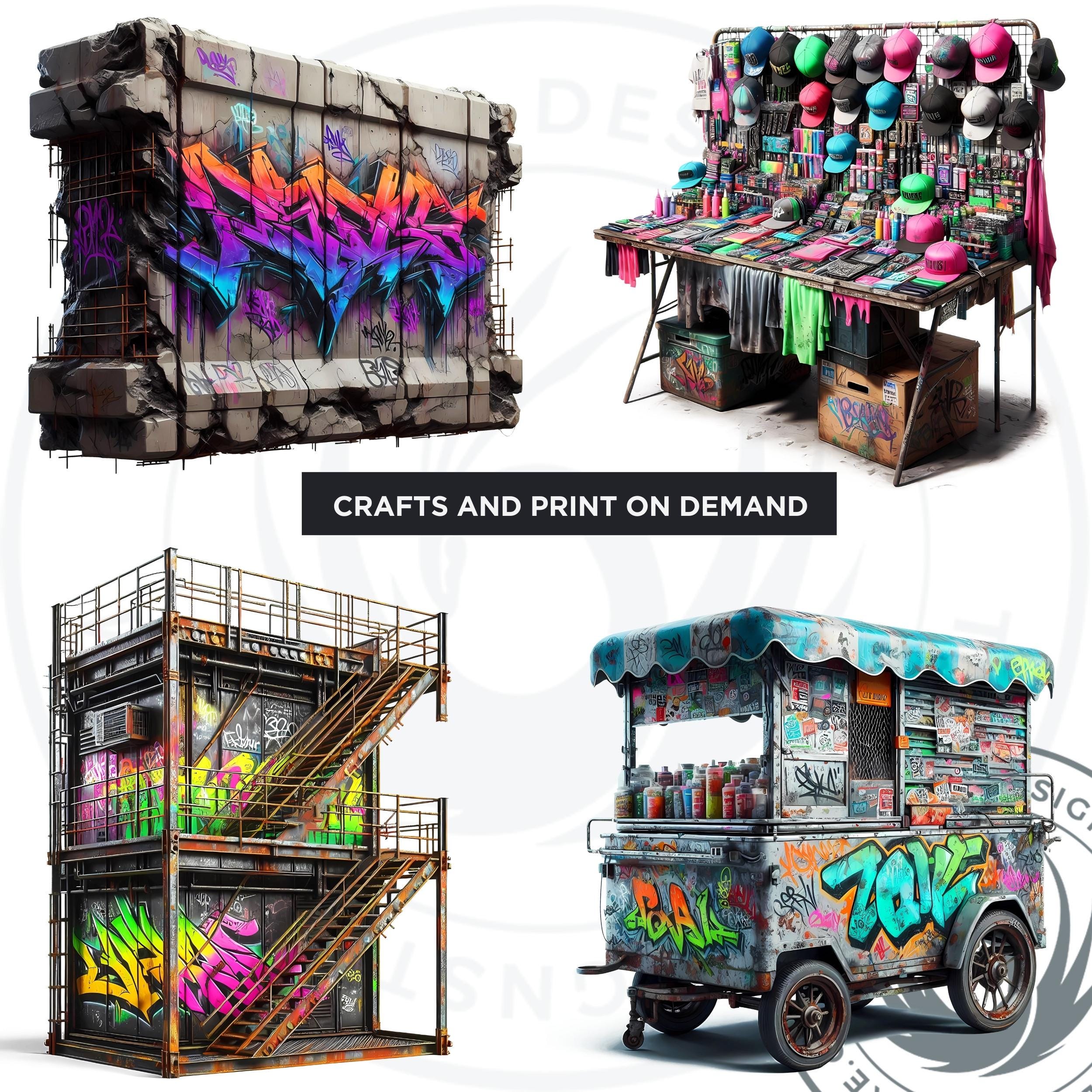 Urban Graffiti Clipart Set: Hip Hop Street Art, Neon Graphics (PNG ...
