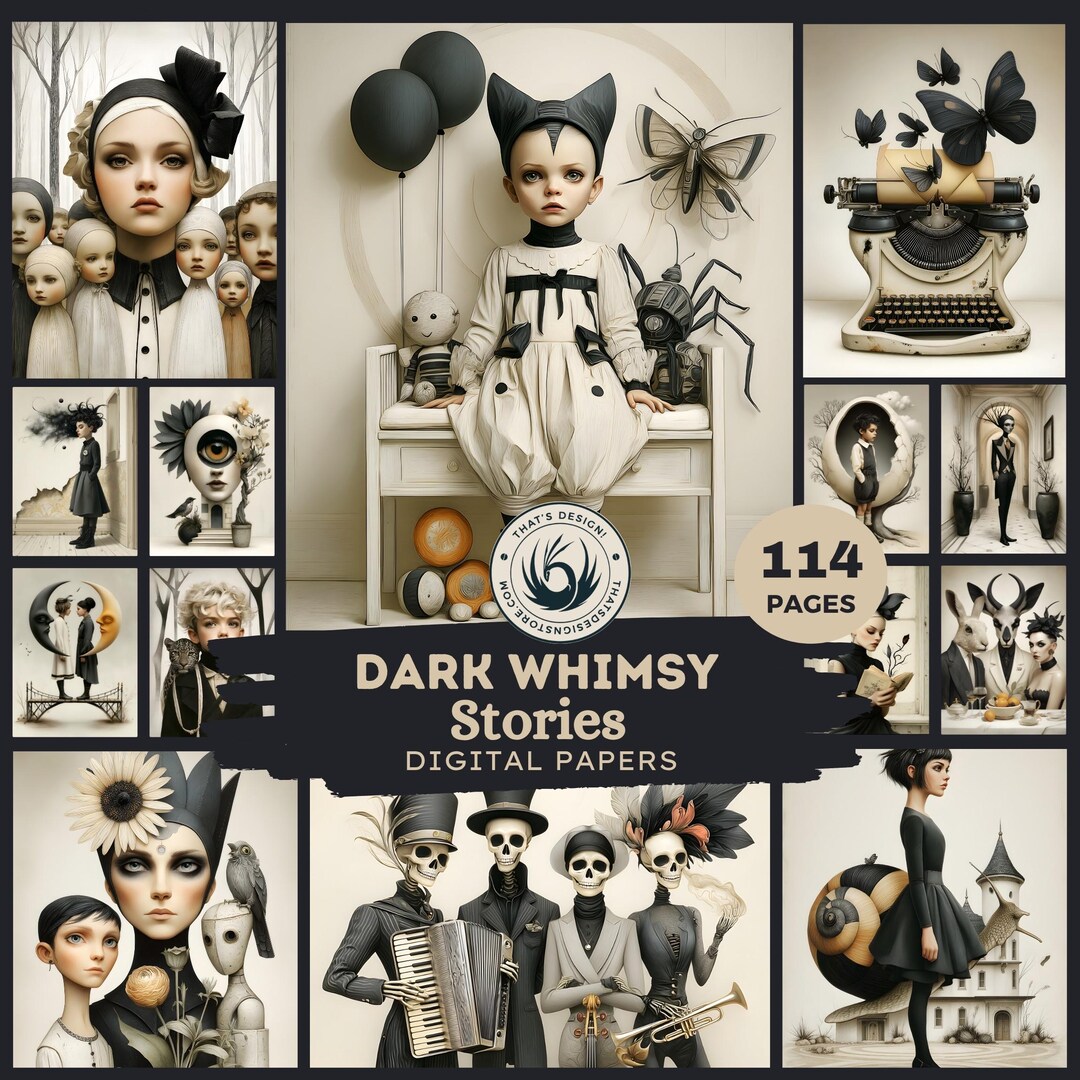 Dark Whimsy Stories Papers, Surreal Fantasy Junk Journal Kit (digital ...