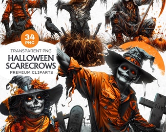Halloween Scarecrow Cliparts: Gothic Spooky Season PNG (Digital Download)