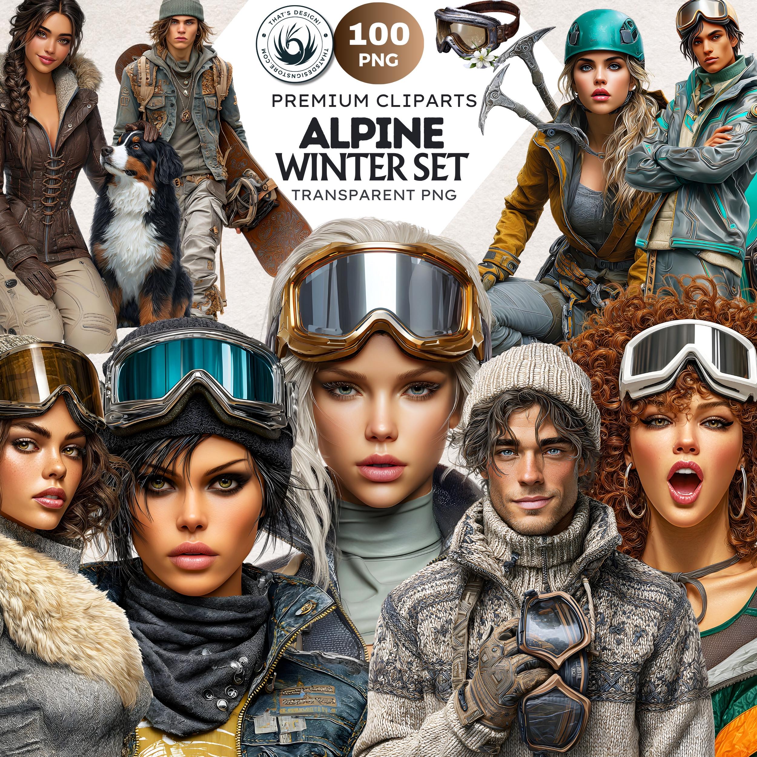 Alpine Winter Clipart Bundle: Ski Graphics, Snowboard PNG, Cabin ...