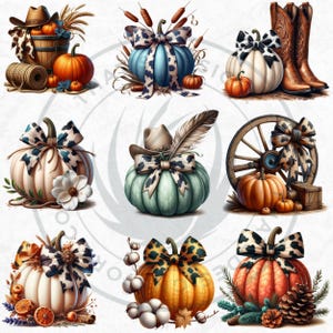 Western Coquette Pumpkin Clipart Set: Cowgirl Fall PNG (Digital Download) image 9
