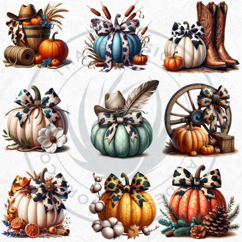 Western Coquette Pumpkin Clipart Set: Cowgirl Fall PNG (Digital Download) image 9