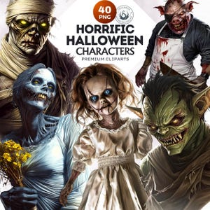 40 Horrific Halloween Characters Clipart Set, Halloween Clipart, Spooky season png | Halloween digital prints | Halloween clip art PNG