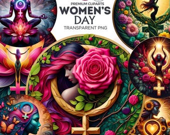 Women's Day Clipart Set: Floral Feminine Symbols (PNG Digital Download)
