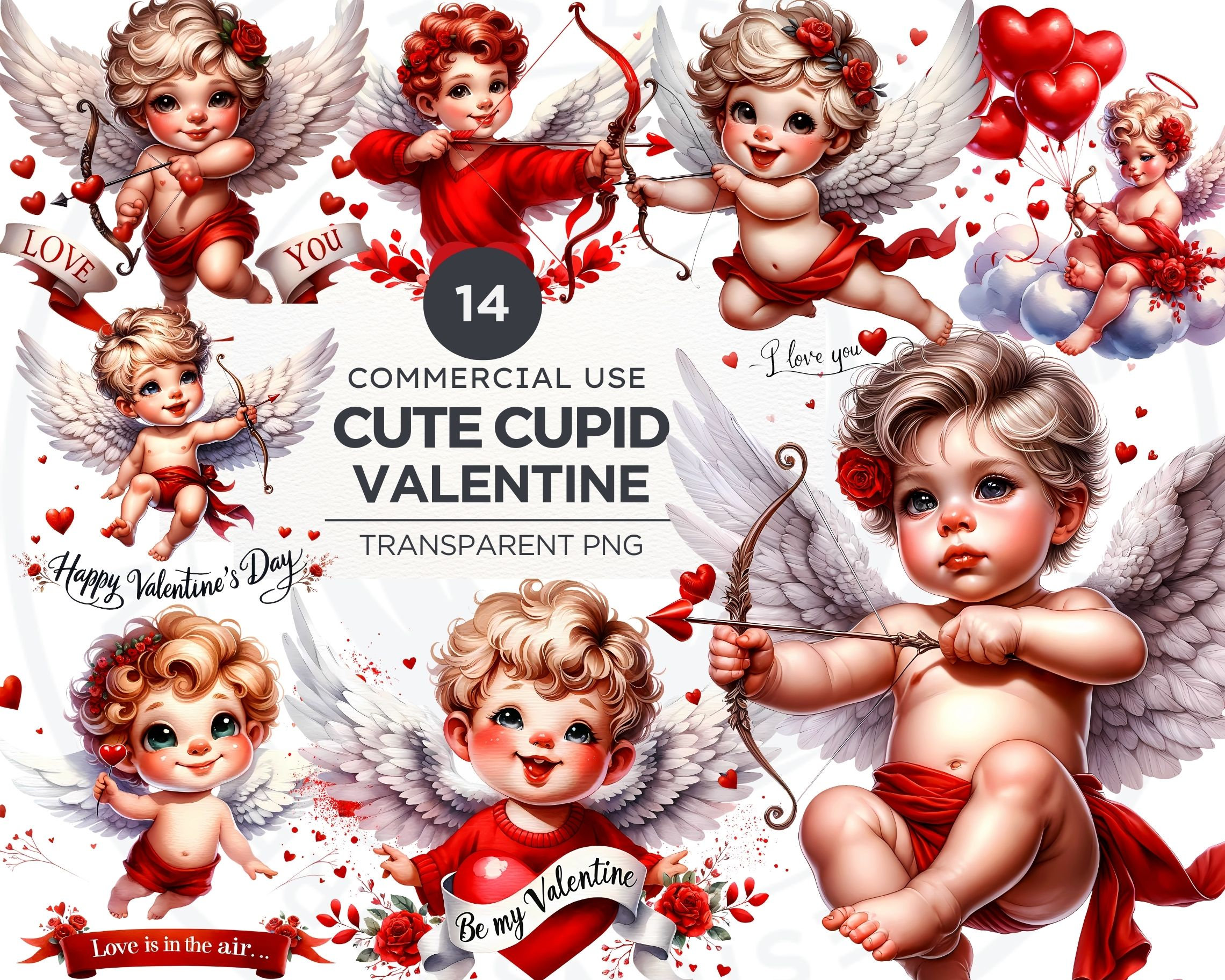 Watercolor Cupid Clipart Bundle: Valentine's Day PNG Graphics