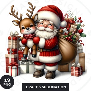 Cute Santa Clipart PNG for sublimation & crafts, Santa Claus christmas PNG, Card Making, print on demand Christmas Clipart. Commercial use