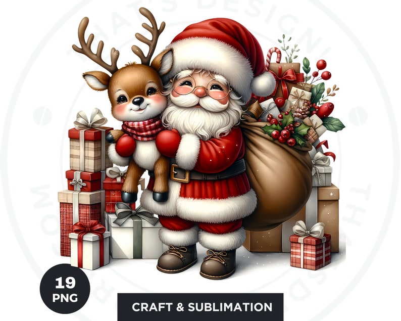 Cute Santa Clipart PNG for sublimation & crafts, Santa Claus christmas PNG, Card Making, print on demand Christmas Clipart. Commercial use